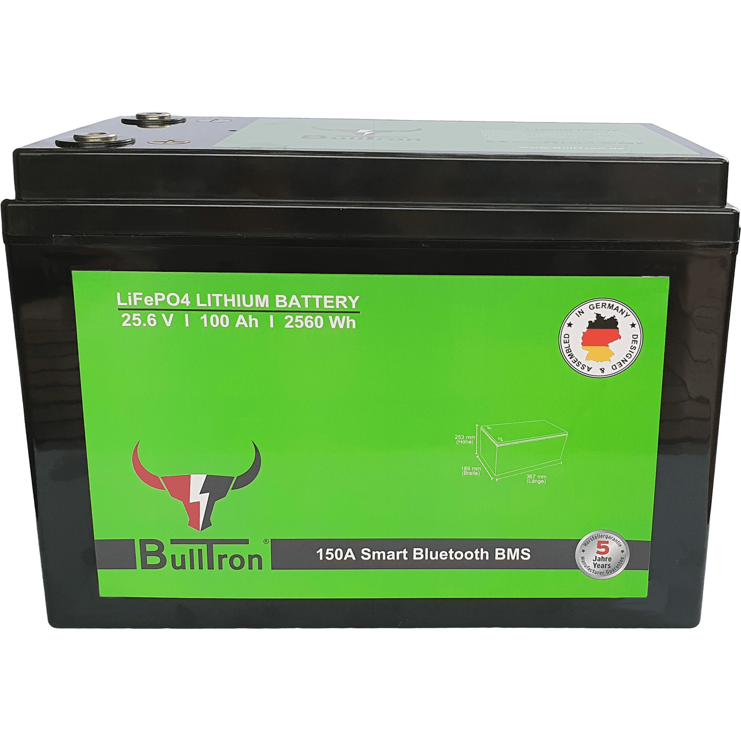 BullTron 100Ah inkl. Smart BMS mit 150A Dauerstrom & Bluetooth App